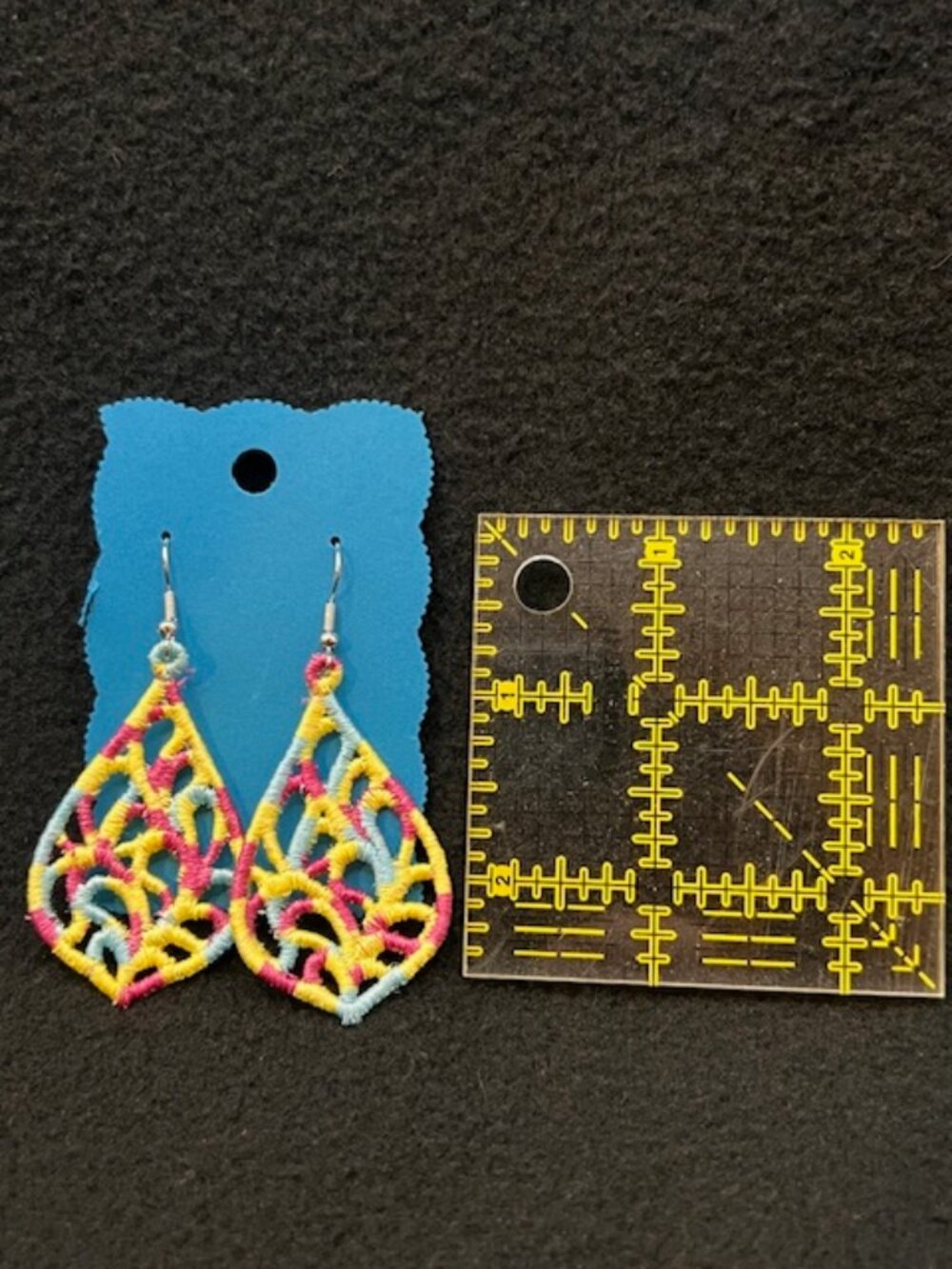 Homemade Multicolored Lace Teardrop Earrings - Picture 6 of 6
